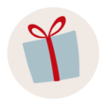 Ilustración de una caja de regalo azul con un lazo rojo.